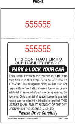2 Part Park & Lock Parking Ticket Stock Generic