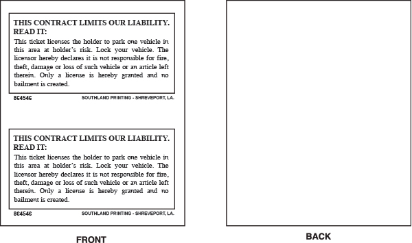 TIBA/X60 Stock Generic Parking Ticket