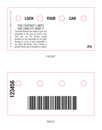 Parking Automation 2x4 Barcode Parking Ticket Stock Generic